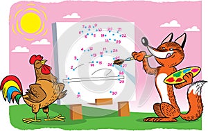 puzzle sly fox draws a portrait of a rooster